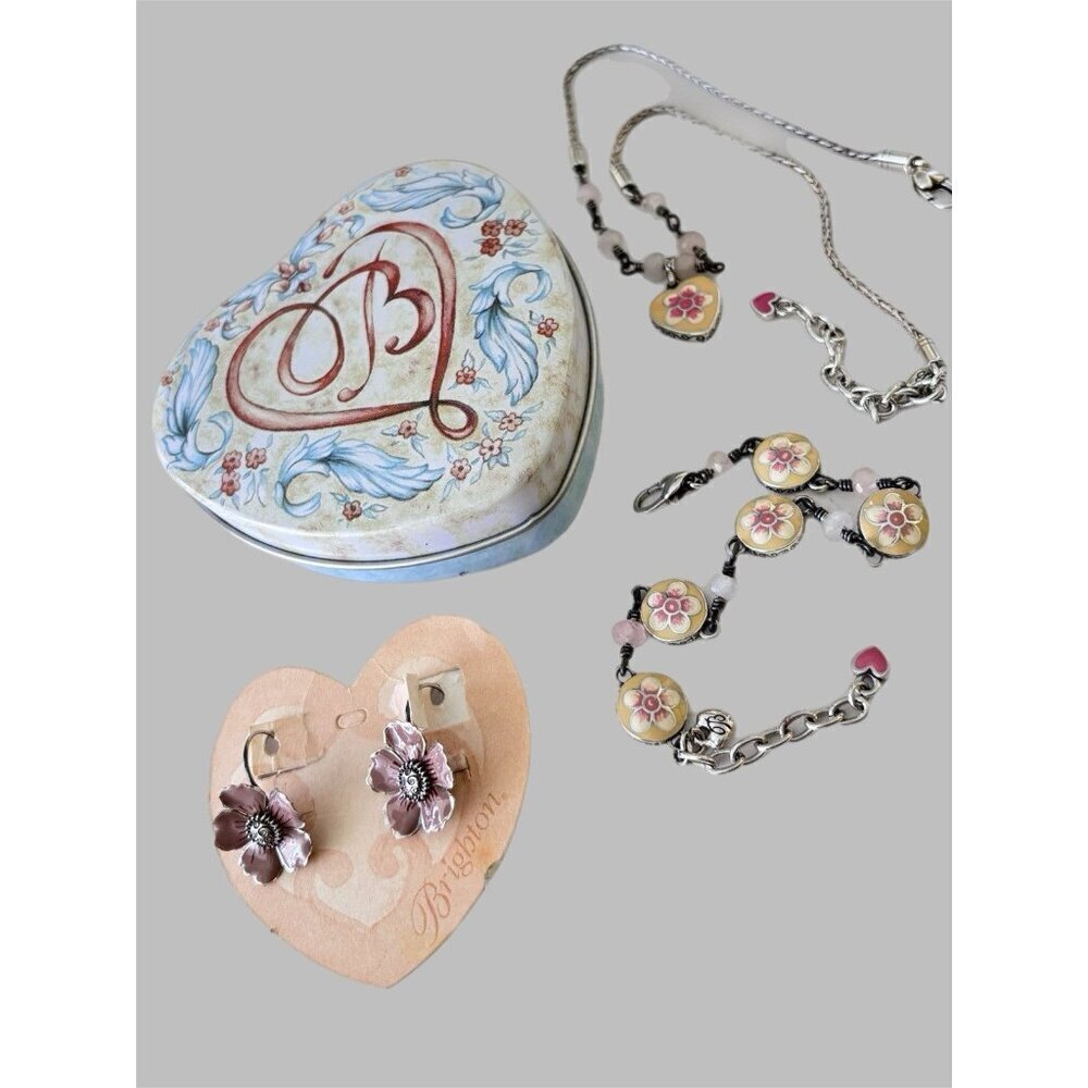 Brighton Spring Fever Cream Heart Retired Set Necklace, Bracelet, Earrings